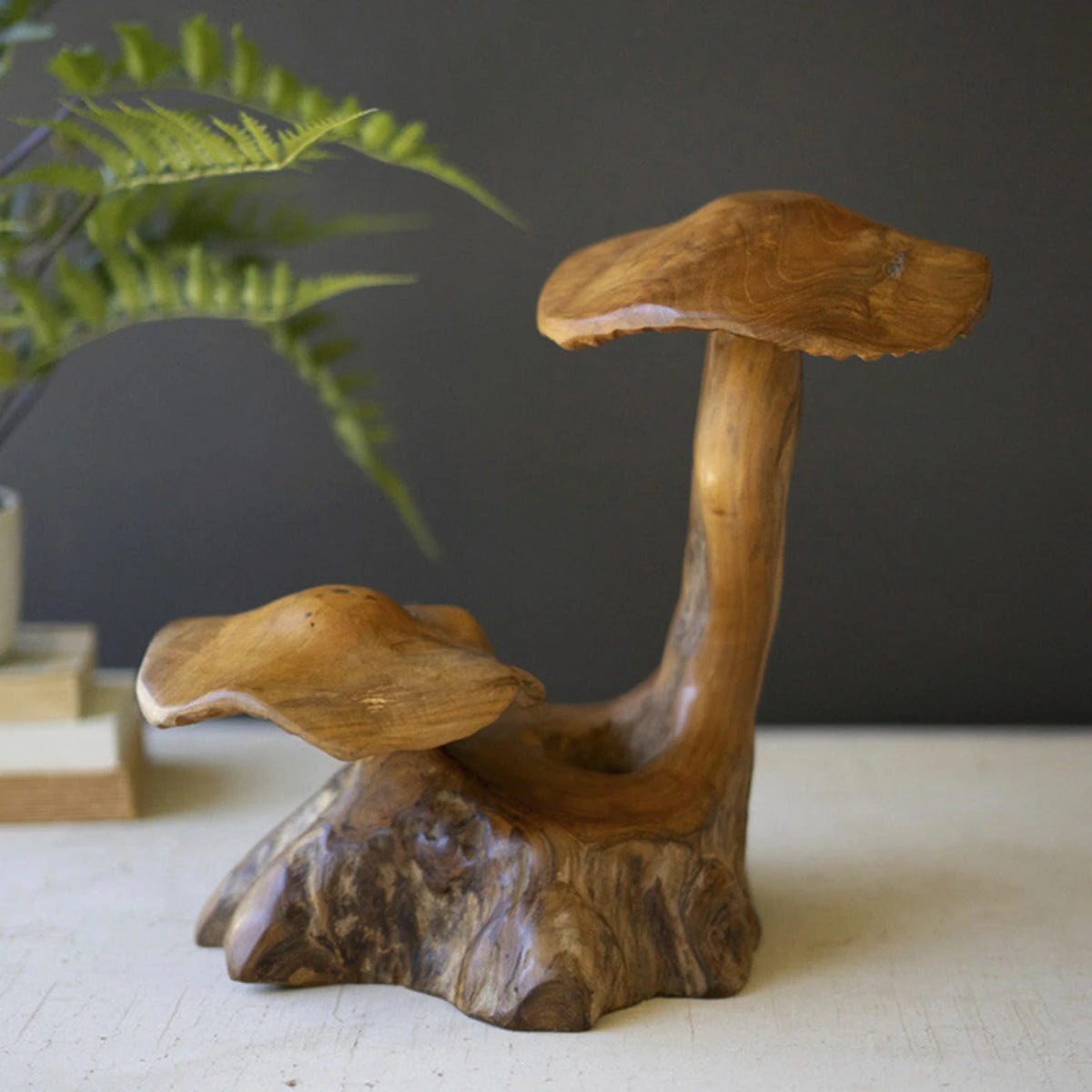 Mushroom Duo Teak Statue 2 Mushroom Duo Teak Statue - Image 2