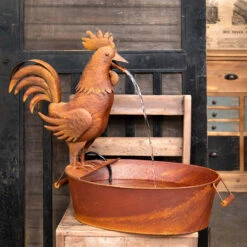 Metal Rooster Folk Art Fountain
