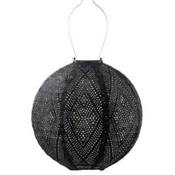Indoor/Outdoor Round Ikat Lantern - Black