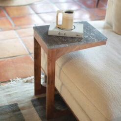 Acacia & Travertine Table