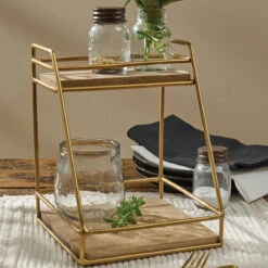 Luxe Gold & Wood 2-Tier Organizer
